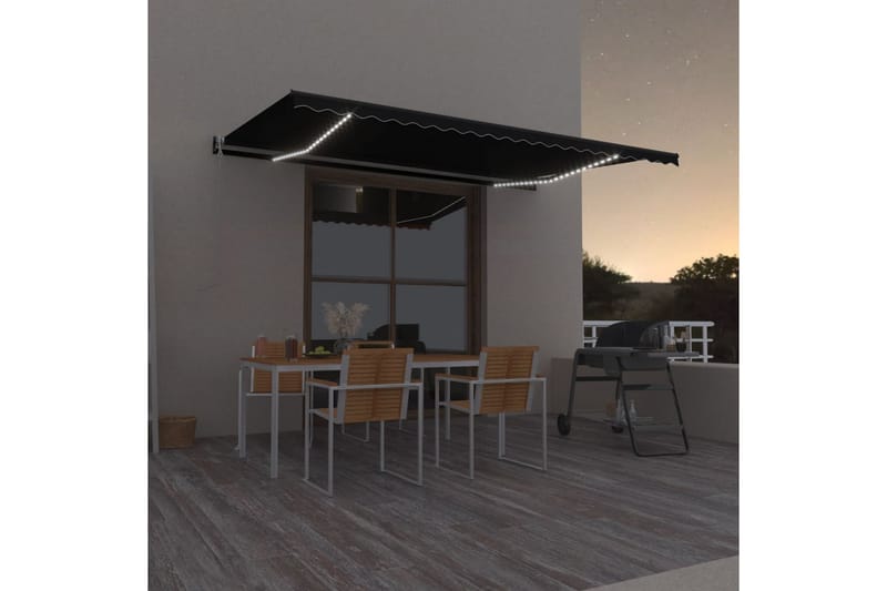 Automatisk markis med vindsensor & LED 500x350 cm antracit - Antracit - Utemöbler - Solskydd - Markiser - Balkongmarkis