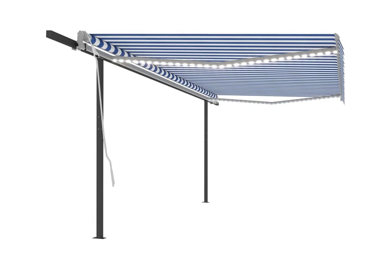 Automatisk markis med vindsensor & LED 5x3 m blå och vit - Blå - Balkongmarkis - Markiser - Terrassmarkis