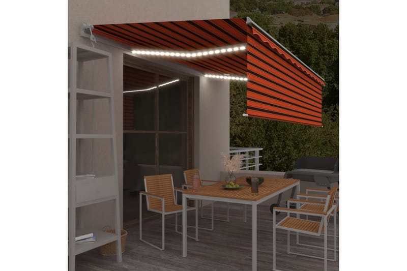 Automatisk markis med vindsensor & LED 5x3 m orange/brun - Orange - Fönstermarkis - Markiser