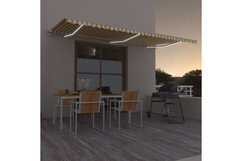 Automatisk markis med vindsensor & LED 600x300 cm gul/vit - Gul - Utemöbler - Solskydd - Markiser - Balkongmarkis