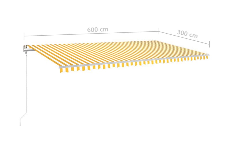 Automatisk markis med vindsensor & LED 600x300 cm gul/vit - Gul - Balkongmarkis - Markiser - Terrassmarkis