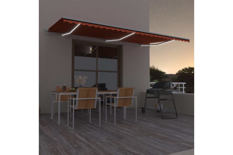 Automatisk markis med vindsensor & LED 600x300cm orange/brun - Orange - Utemöbler - Solskydd - Markiser - Balkongmarkis