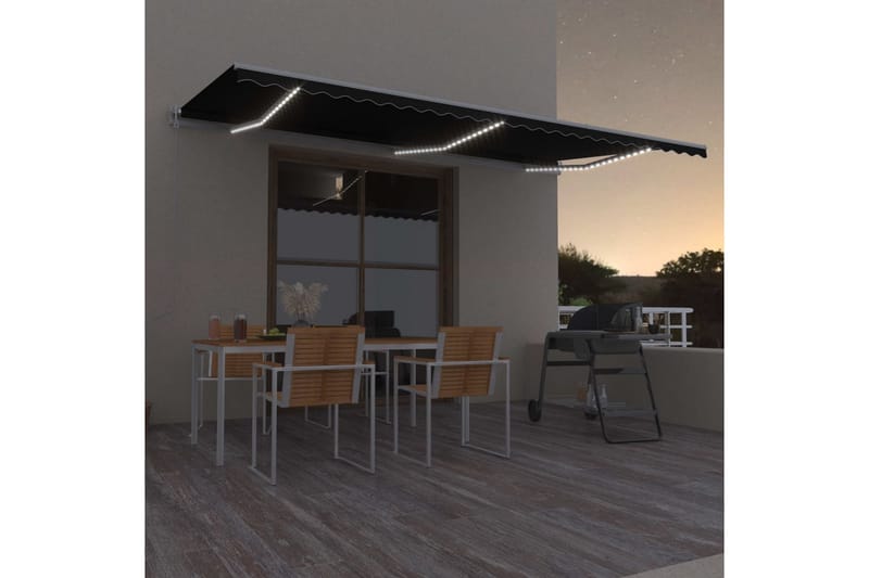 Automatisk markis med vindsensor & LED 600x350 cm antracit - Grå - Utemöbler - Solskydd - Markiser - Balkongmarkis