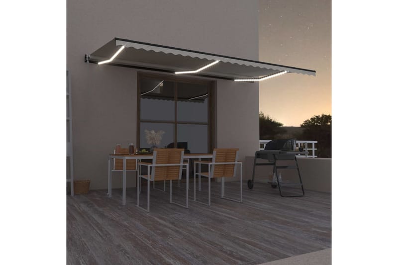 Automatisk markis med vindsensor & LED 600x350 cm gräddvit - Vit - Utemöbler - Solskydd - Markiser - Balkongmarkis