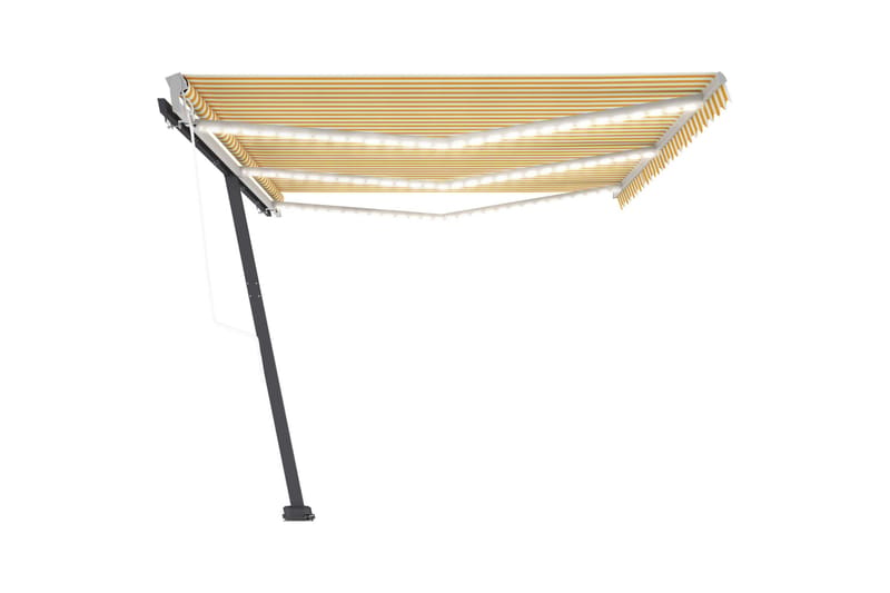 Automatisk markis med vindsensor & LED 600x350 cm gul/vit - Gul - Utemöbler - Solskydd - Markiser - Balkongmarkis
