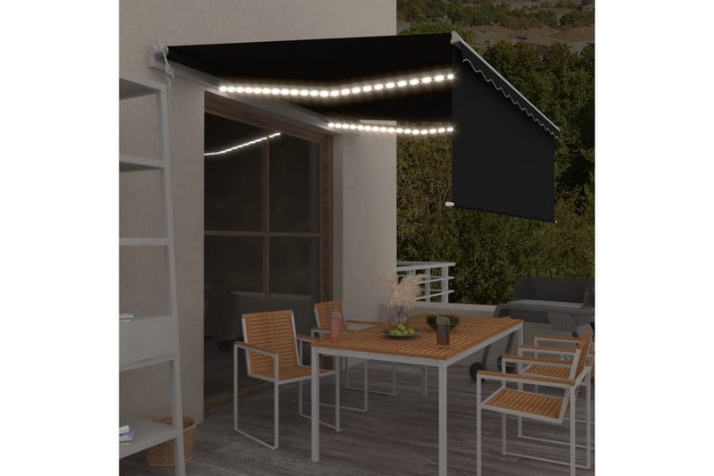 Automatisk markis med vindsensor rullgardin LED 4,5x3 m antr - Antracit - Utemöbler - Solskydd - Markiser - Fönstermarkis