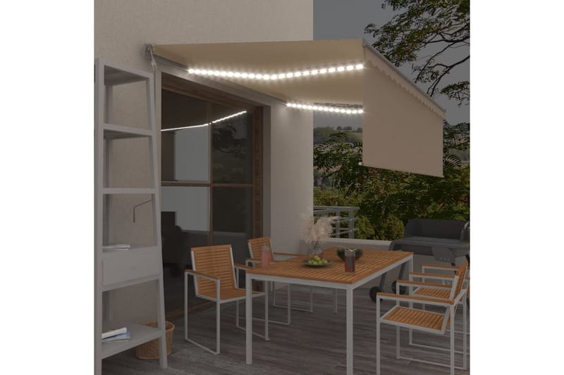 Automatisk markis med vindsensor rullgardin LED 4x3 m gräddv - Kräm - Utemöbler - Solskydd - Markiser - Fönstermarkis