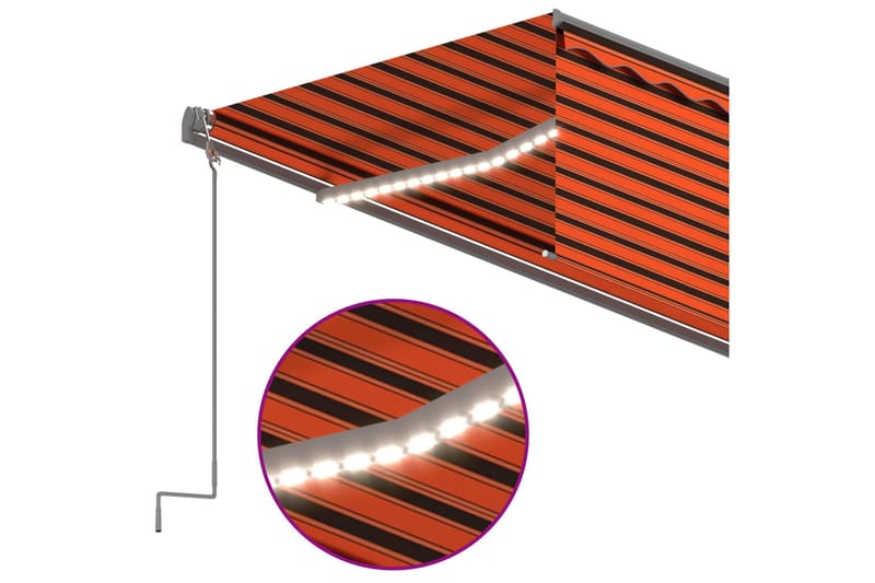 Automatisk markis vindsensor rullgardin LED 5x3 m - Orange - Balkongmarkis - Markiser - Terrassmarkis