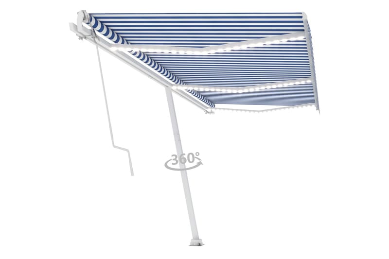 Fristående automatisk markis 600x350 cm blå/vit - Blå - Balkongmarkis - Markiser - Terrassmarkis