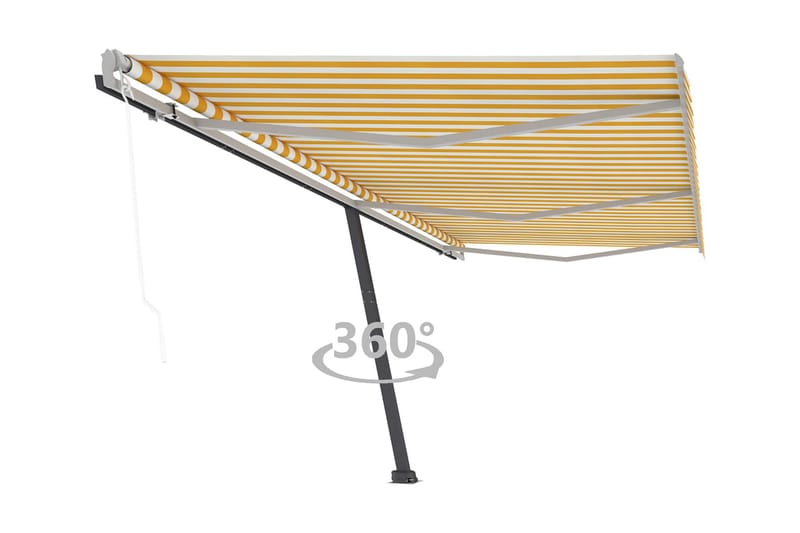 Fristående automatisk markis 600x350 cm gul/vit - Gul - Utemöbler - Solskydd - Markiser - Fönstermarkis