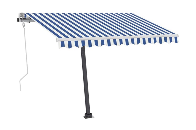 Fristående markis manuell 300x250 cm blå/vit - Blå - Utemöbler - Solskydd - Markiser - Balkongmarkis