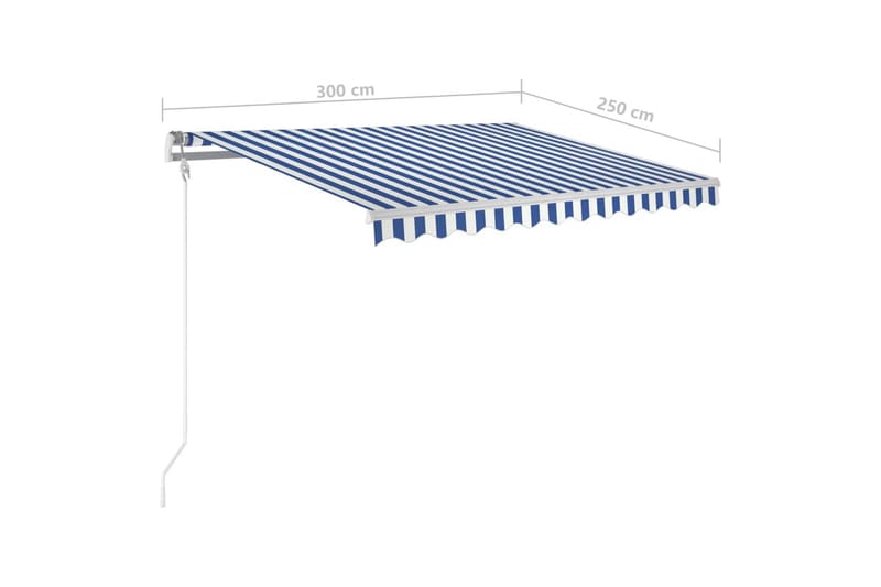 Fristående markis manuell 300x250 cm blå/vit - Blå - Balkongmarkis - Markiser - Terrassmarkis