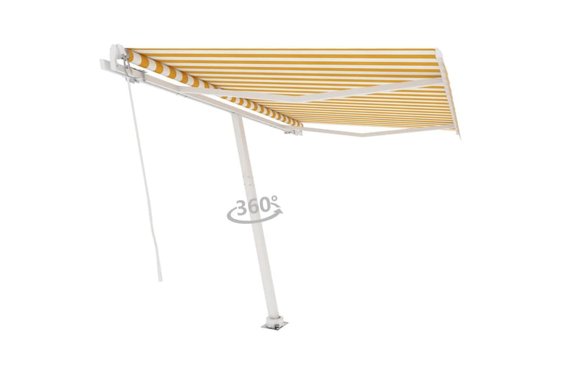 Fristående markis manuellt infällbar 350x250 cm gul/vit - Gul - Utemöbler - Solskydd - Markiser - Balkongmarkis