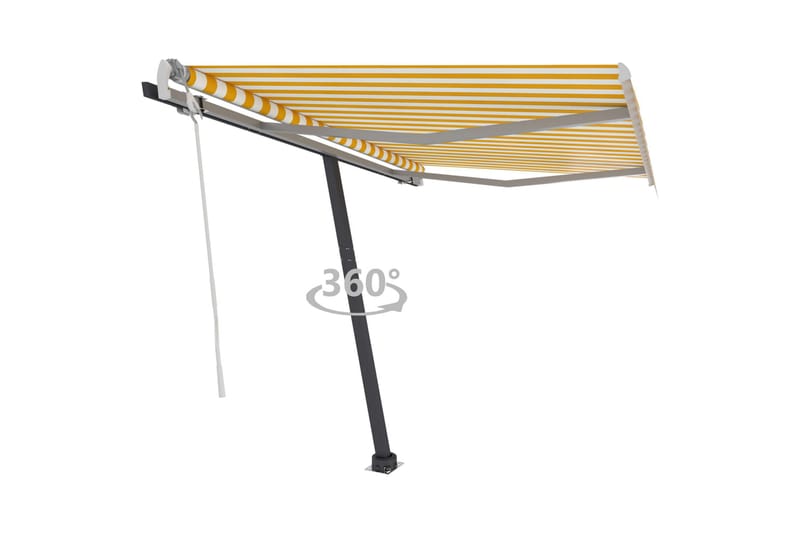 Fristående markis manuellt infällbar 350x250 cm gul/vit - Gul - Utemöbler - Solskydd - Markiser - Fönstermarkis