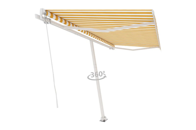 Fristående markis manuellt infällbar 450x350 cm gul/vit - Gul - Utemöbler - Solskydd - Markiser - Balkongmarkis