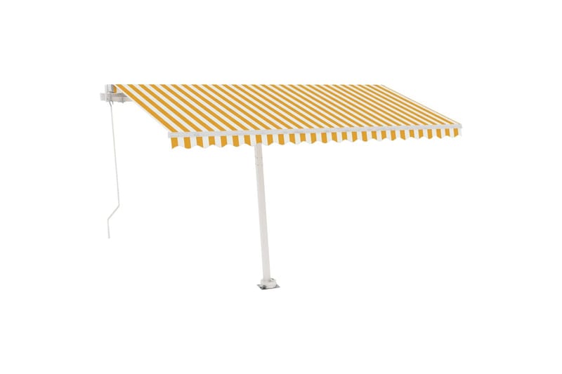 Fristående markis manuellt infällbar 450x350 cm gul/vit - Gul - Utemöbler - Solskydd - Markiser - Balkongmarkis