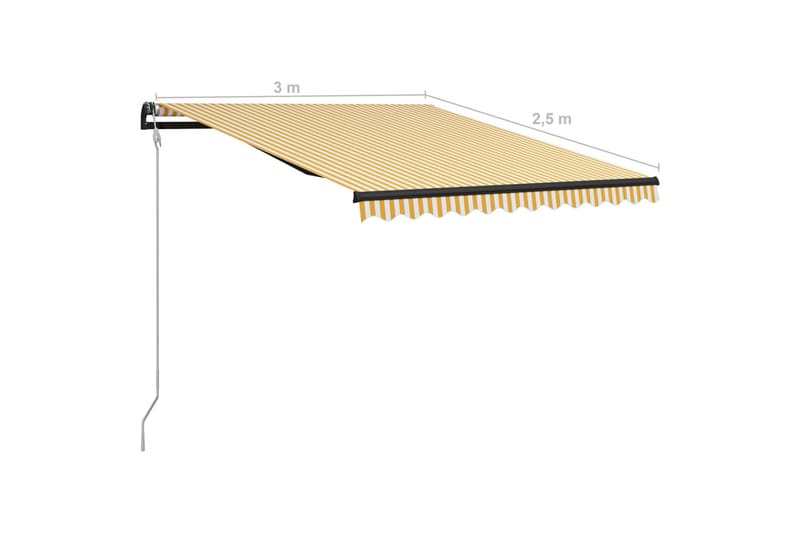 Infällbar markis med vindsensor & LED 300x250 cm gul och vit - Gul - Balkongmarkis - Markiser - Terrassmarkis