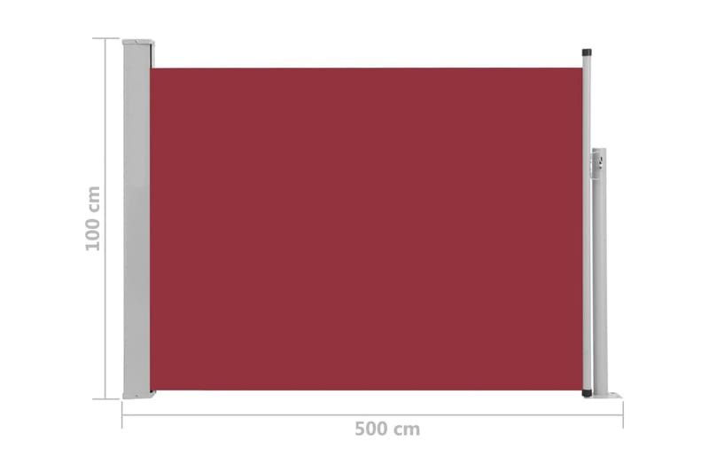 Infällbar sidomarkis 100x500 cm röd - Röd - Balkongmarkis - Markiser - Sidomarkis - Balkongskydd & insynsskydd balkong