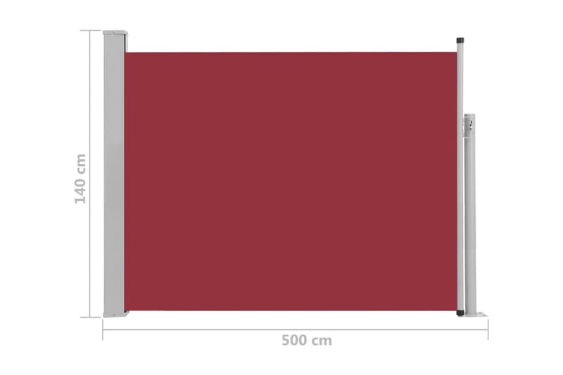 Infällbar sidomarkis 140x500 cm röd - Röd - Utemöbler - Solskydd - Markiser - Balkongmarkis
