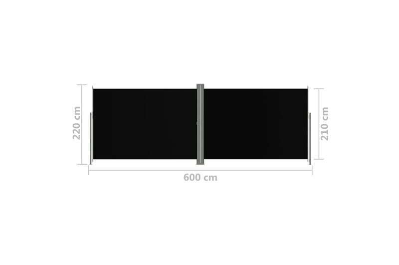 Infällbar sidomarkis 220x600 cm svart - Svart - Balkongmarkis - Markiser - Sidomarkis - Balkongskydd & insynsskydd balkong