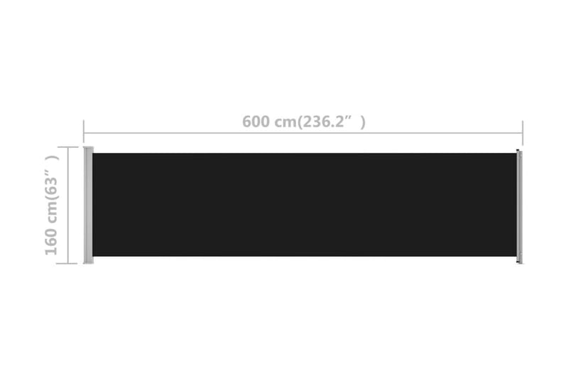 Infällbar sidomarkis 600x160 cm svart - Svart - Balkongmarkis - Markiser - Sidomarkis - Balkongskydd & insynsskydd balkong