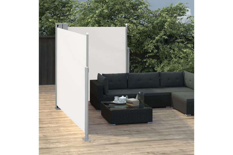 Infällbar sidomarkis dubbel 170x600 cm gräddvit - Vit - Utemöbler - Solskydd - Markiser - Balkongmarkis