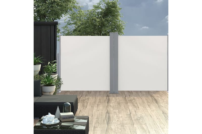 Infällbar sidomarkis gräddvit 100x600 cm - Vit - Utemöbler - Solskydd - Markiser - Balkongmarkis