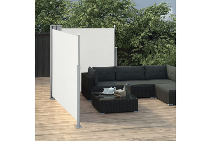 Infällbar sidomarkis gräddvit 100x600 cm - Vit - Utemöbler - Solskydd - Markiser - Balkongmarkis