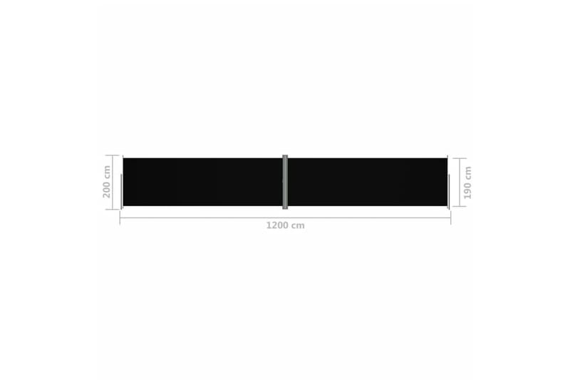 Infällbar sidomarkis svart 200x1200 cm - Svart - Balkongmarkis - Markiser - Sidomarkis - Balkongskydd & insynsskydd balkong