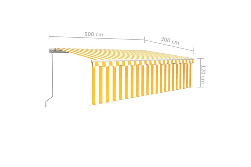 Manuell markis med rullgardin 5x3 m gul/vit - Gul - Fönstermarkis - Markiser