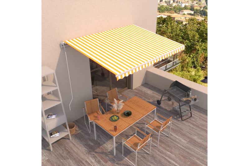 Markis automatiskt infällbar 450x350 cm gul och vit - Gul - Utemöbler - Solskydd - Markiser - Balkongmarkis