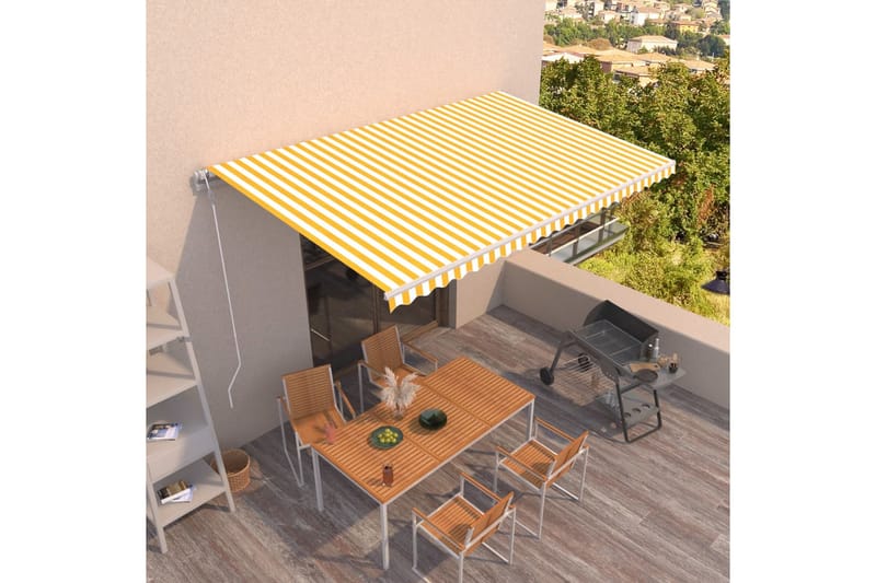 Markis automatiskt infällbar 500x300 cm gul och vit - Gul - Utemöbler - Solskydd - Markiser - Balkongmarkis