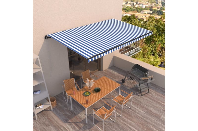 Markis automatiskt infällbar 500x350 cm blå och vit - Blå - Utemöbler - Solskydd - Markiser - Balkongmarkis