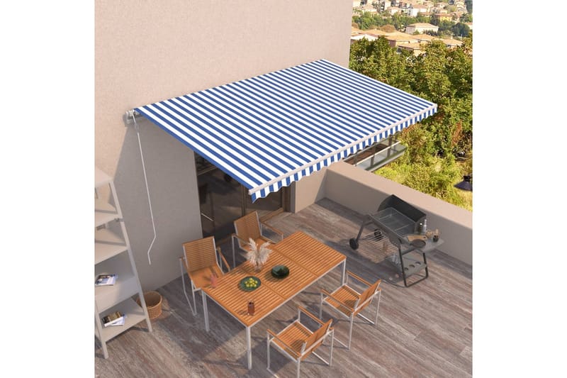 Markis automatiskt infällbar 500x350 cm - Blå - Utemöbler - Solskydd - Markiser - Balkongmarkis