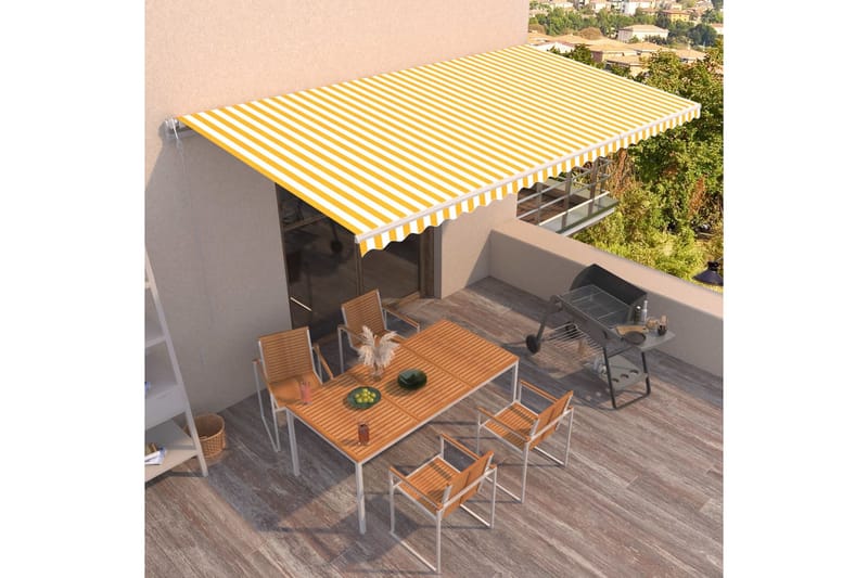 Markis automatiskt infällbar 600x350 cm gul och vit - Gul - Utemöbler - Solskydd - Markiser - Balkongmarkis