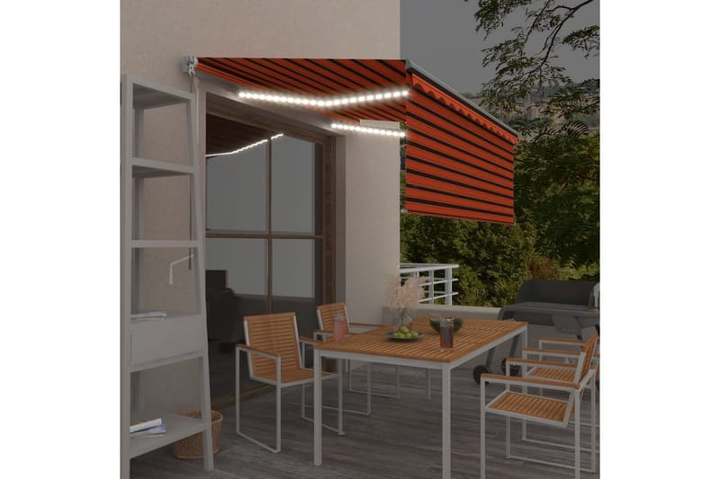 Markis manuell med rullgardin LED 3,5x2,5m orange och brun - Orange - Utemöbler - Solskydd - Markiser - Fönstermarkis