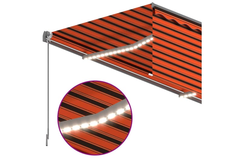 Markis manuell med rullgardin LED 3,5x2,5m orange och brun - Orange - Utemöbler - Solskydd - Markiser - Fönstermarkis