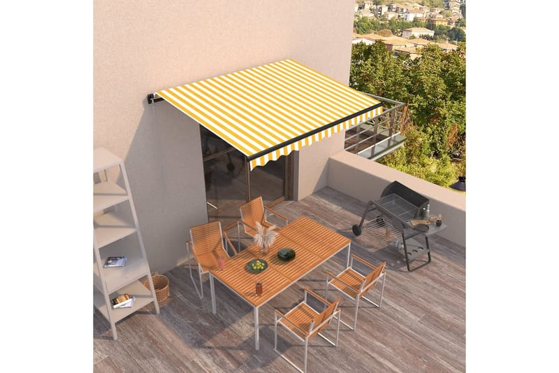 Markis manuellt infällbar 350x250 cm gul och vit - Gul - Utemöbler - Solskydd - Markiser - Balkongmarkis