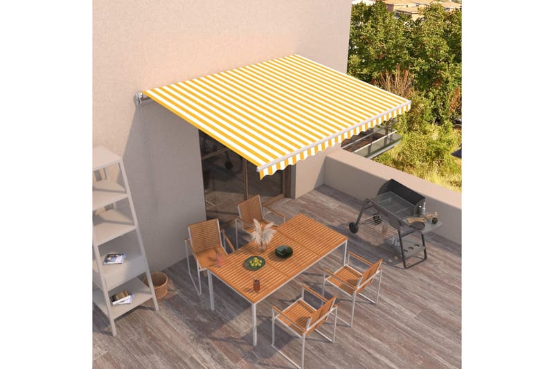 Markis manuellt infällbar 450x350 cm gul och vit - Gul - Utemöbler - Solskydd - Markiser - Balkongmarkis