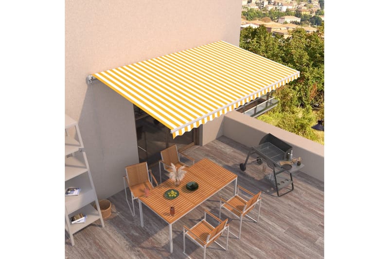 Markis manuellt infällbar 500x300 cm gul och vit - Gul - Utemöbler - Solskydd - Markiser - Balkongmarkis