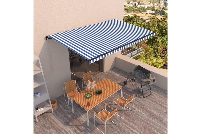 Markis manuellt infällbar 500x350 cm blå och vit - Blå - Utemöbler - Solskydd - Markiser - Balkongmarkis