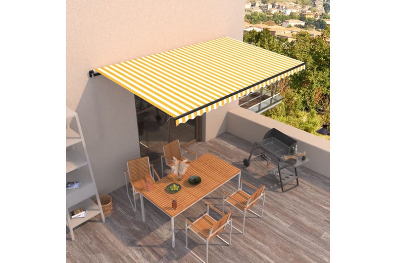 Markis manuellt infällbar 500x350 cm gul och vit - Gul - Utemöbler - Solskydd - Markiser - Balkongmarkis