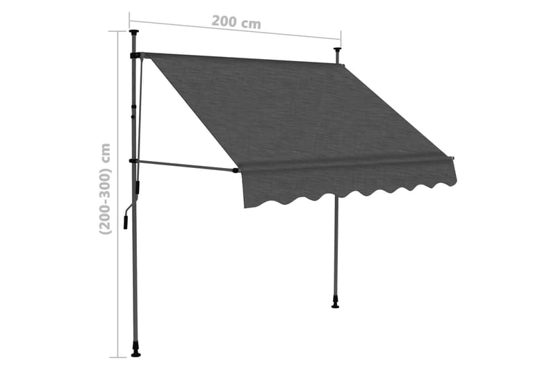 Markis manuellt infällbar med LED 200 cm antracit - Grå - Utemöbler - Solskydd - Markiser - Fönstermarkis