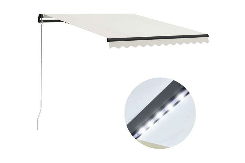 Markis manuellt infällbar med LED 300x250 cm gräddvit - Vit - Balkongmarkis - Markiser - Terrassmarkis