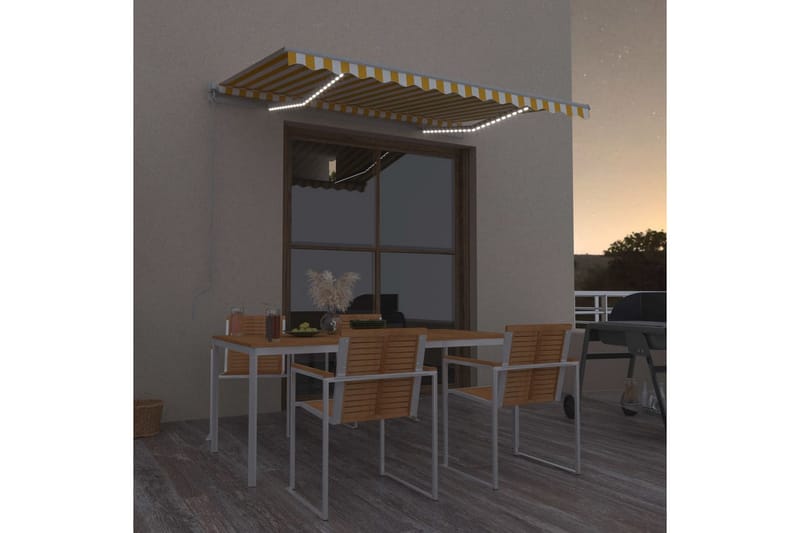 Markis manuellt infällbar med LED 300x250 cm gul och vit - Gul - Utemöbler - Solskydd - Markiser - Balkongmarkis