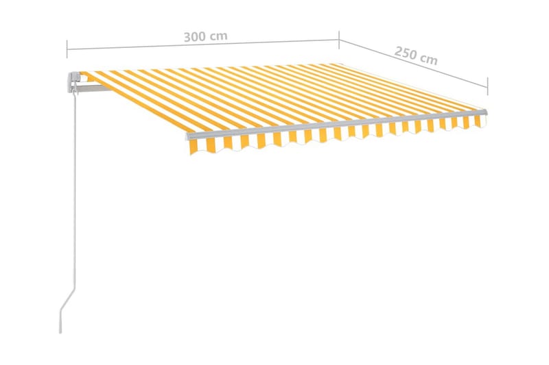 Markis manuellt infällbar med LED 300x250 cm gul och vit - Gul - Balkongmarkis - Markiser - Terrassmarkis