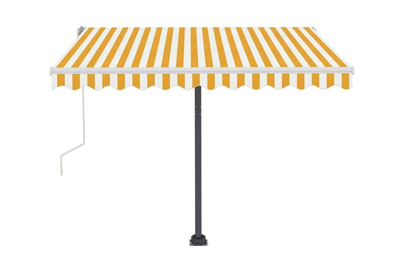 Markis manuellt infällbar med LED 300x250 cm gul och vit - Gul - Utemöbler - Solskydd - Markiser - Balkongmarkis