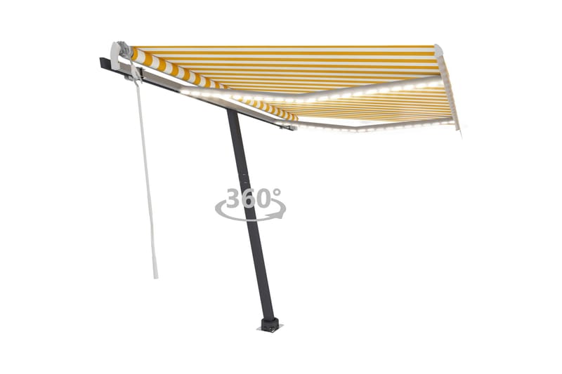 Markis manuellt infällbar med LED 300x250 cm gul och vit - Gul - Utemöbler - Solskydd - Markiser - Balkongmarkis