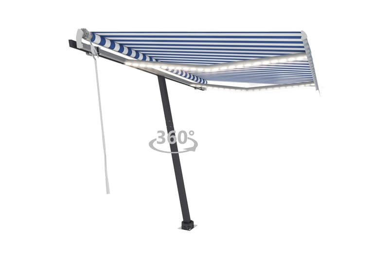 Markis manuellt infällbar med LED 350x250 cm blå och vit - Blå - Utemöbler - Solskydd - Markiser - Fönstermarkis