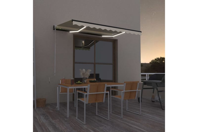 Markis manuellt infällbar med LED 350x250 cm gul och vit - Gul - Utemöbler - Solskydd - Markiser - Balkongmarkis